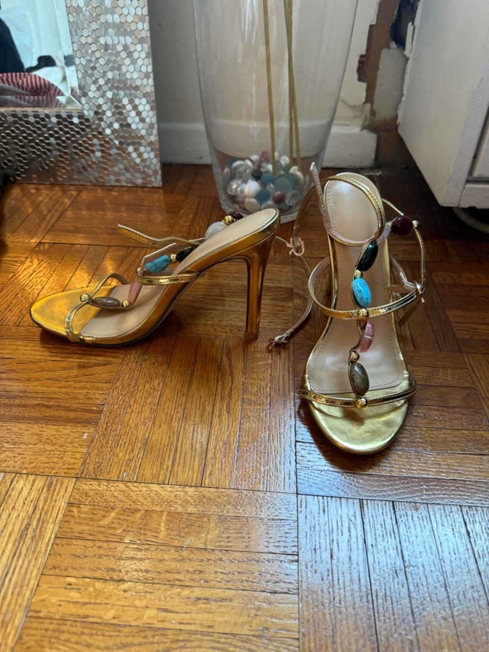 Gold Beaded Strappy Women's Sandals - Picture 2 of 4